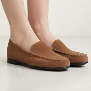 Nordstrom Brown Suede Loafers Whipstitch Moccasin Size 7.5